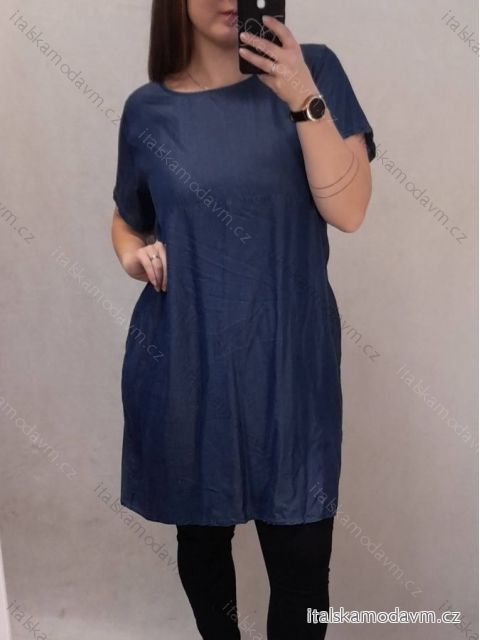 Šaty riflové letné krátky rukáv dámske nadrozmer (L/XL ONE SIZE) TALIANSKA MÓDA IM722004/DR L / XL <p>modrá</p>