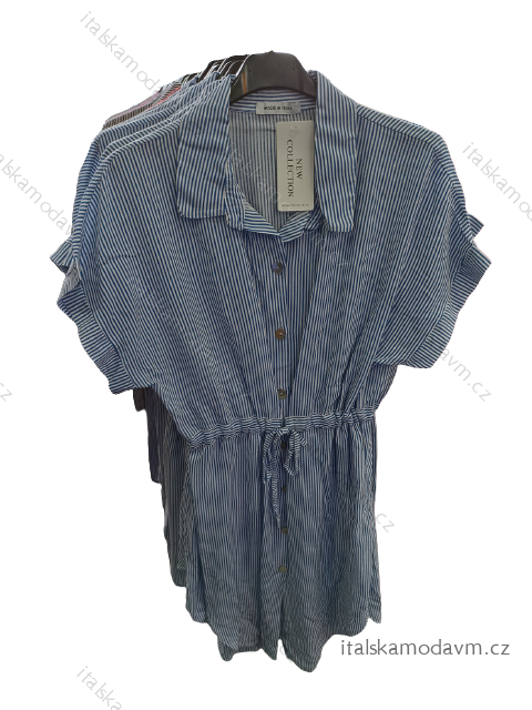 Šaty košilové krátký rukáv dámské proužek (S/M ONE SIZE) ITALSKá MóDA IM722011