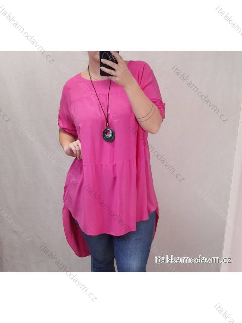 Šaty s príveskom krátky rukáv dámske (2XL/4XL ONE SIZE) TALIANSKA MÓDA IMJ22001/DR 2XL/3XL ružová
