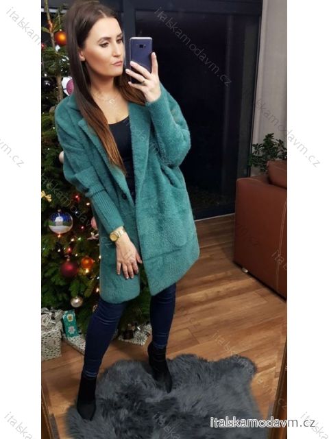 Kabát alpaca dlhý rukáv s vreckami dámsky (S / M ONE SIZE) TALIANSKÁ MÓDA IMWK21028