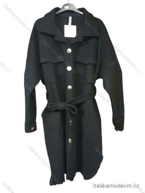Kabát flaušový dlouhý rukáv dámský (M/L onesize) ITALSKÁ MÓDA IMWE21AURUM/DR Černá M/L