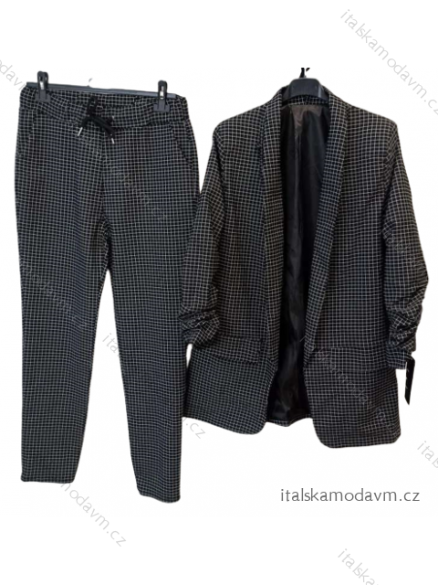 Souprava elegantní sako 3/4 rukáv  a kalhoty dámská (2XL-6XL) ITALSKÁ MÓDA IMWA22687 Černá 6XL