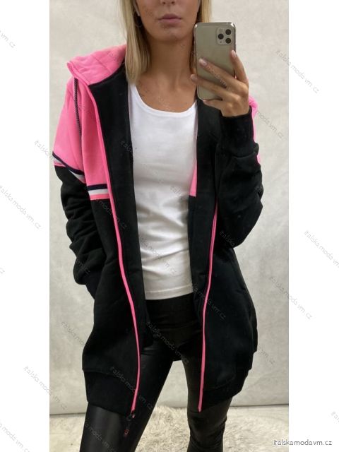 Mikina teplá na zip s kapucí dámské (S-3XL) TURECKÁ MÓDA TMM2007/DR XS Čierno-ružová