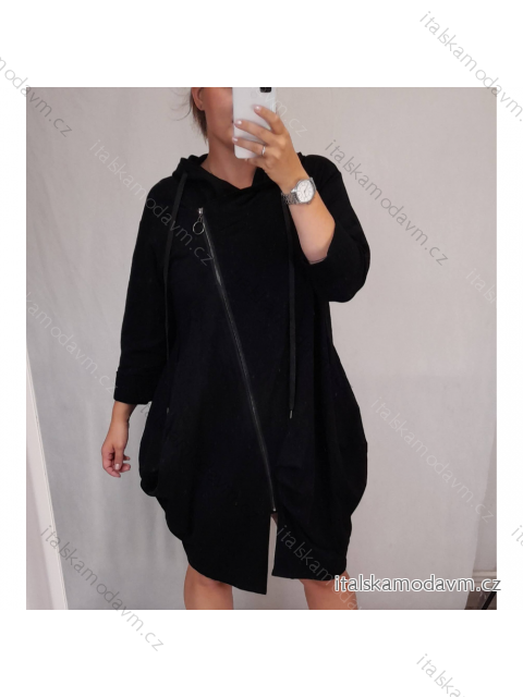 Mikina prodloužená s kapucí na zip dlouhý rukáv dámská (L/XL ONE SIZE) ITALSKÁ MÓDA IMD21958/DR L/XL one size Červené
