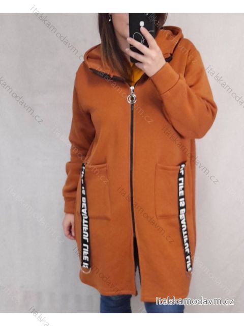 Mikina teplá prodloužená dlouhý rukáv na zip s kapucí dámský (XL/2XLONE SIZE) ITALSKÁ MÓDA IMD211034/DR XL/2XL hnědá