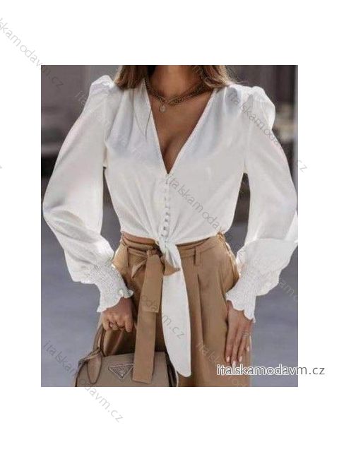 Blúzka elegantná dlhý rukáv dámska (S / M ONE SIZE) TALIANSKÁ MÓDA IMWD211175 biela S / M one size
