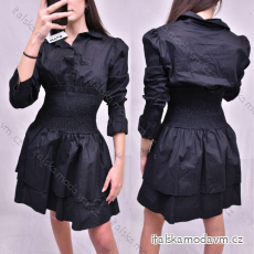 Šaty elegantní košilové dlouhý rukáv dámské černé (S/M ONE SIZE) ITALSKÁ MÓDA IMWD211087/DR
