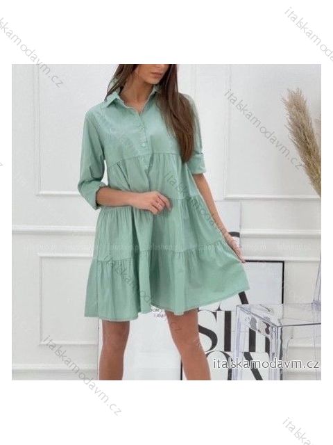 Šaty elegantní košilové dlouhý rukáv dámské (S/M ONE SIZE) ITALSKÁ MÓDA IMWD21999/DR S/M Khaki