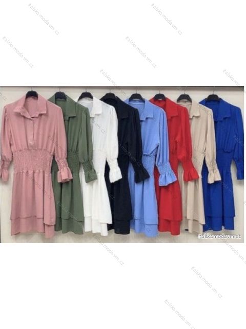 Šaty elegantní košilové dlouhý rukáv dámské (S/M ONE SIZE) ITALSKÁ MÓDA IMWD21998/DR S/M béžová