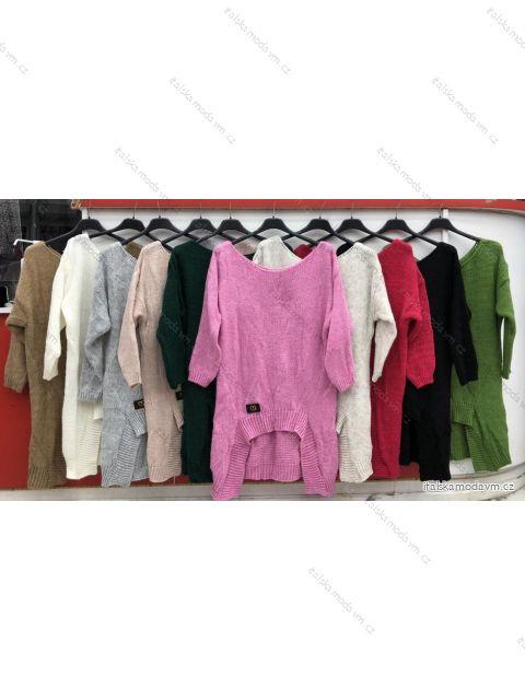 Svetr pletený teplý prodloužený dlouhý rukáv dámský (S/M ONE SIZE) ITALSKÁ MÓDA IMWG20209/DR malinová