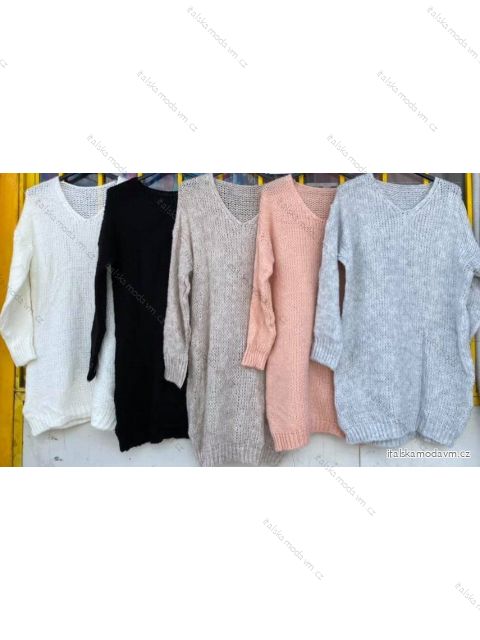 Šaty/svetr pletené dlouhý rukáv dámské (XL/2XL ONE SIZE) ITALSKÁ MÓDA IMD21962/DR XL/2XL bílá