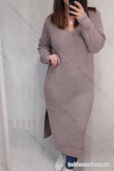 Šaty pletené dlouhý rukáv dámský nadrozměr (2XL/3XL ONE SIZE) ITALSKÁ MÓDA IM821201226