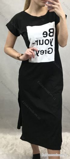 Šaty dlouhé  krátký rukáv dámské (uni s/m) ITALSKÁ MÓDA IMT20083 černá