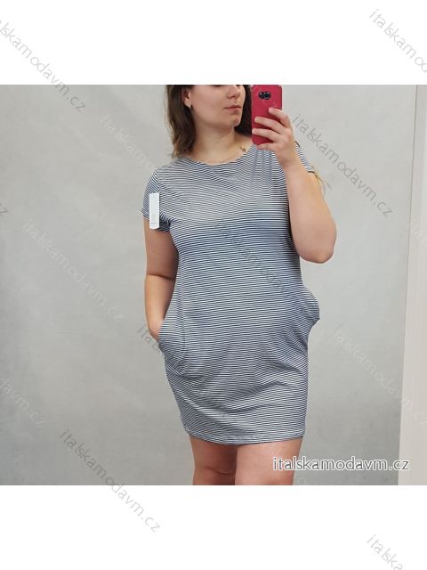 Šaty krátky rukáv klasik dámske prúžok MODRÉ  (uni L / XL) TALIANSKÁ MÓDA IM520034