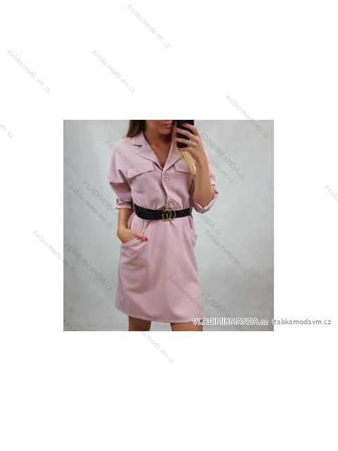 Šaty elegantní košilové 3/4 dlouhý rukáv s páskem dámské (UNI S/M) ITALSKÁ MÓDA IMM20693 uni s/l čierna