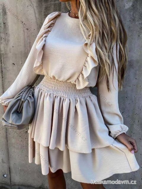 Šaty elegantní dlouhý rukáv s volánky dámské (UNI S/L) ITALSKÁ MÓDA IMY20197 S/L one size bílá