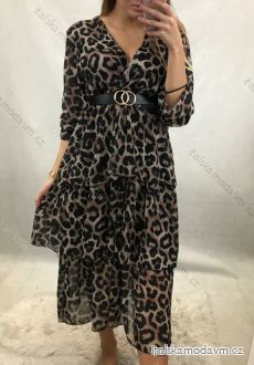 Šaty dlouhé elegantní dlouhý rukáv s páskem dámské leopard (UNI S/L) ITALSKÁ MÓDA IMWA20913/DR
