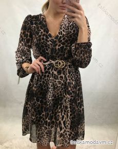 Šaty elegantní dlouhý rukáv dámské leopard (UNI S/M) ITALSKÁ MÓDA IMWA20609/DR