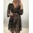 Šaty elegantní dlouhý rukáv dámské leopard (UNI S/M) ITALSKÁ MÓDA IMWA20609/DR