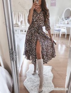 Šaty elegantní dlouhý rukáv leopard dámské (S/M ONE SIZE) ITALSKÁ MÓDA IMWD20503/DR