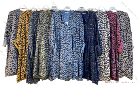 Šaty košilové dlouhý rukáv leopard dámské (2XL/3XL ONE SIZE) ITALSKÁ MÓDA IMD22150
