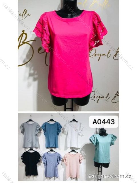 Tričko krátký rukáv krajkové dámské (S/M ONE SIZE) ITALSKÁ MÓDA IMM21A0443/DR pudrová