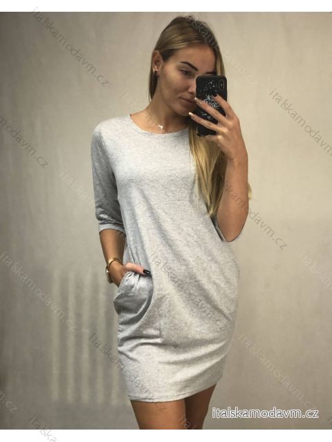 Šaty klasik s krátký rukáv dámské s kapsou (uni S/L) ITALSKÁ MÓDA IM722KLASA/DR