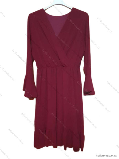 Šaty dlouhý rukáv dámské nadrozměr (XL/2XL ONE SIZE) ITALSKÁ MÓDA IMWQ21243 vínová xl/2xl one size