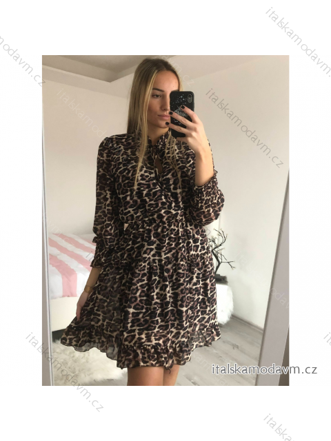 Šaty elegantní leopard dlouhý rukáv dámské (S/M ONE SIZE) ITALSKÁ MÓDA IIMWY21954/c/DR