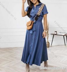 Šaty letní košilové saténové dlouhé krátký rukáv dámské (S/M ONE SIZE) ITALSKÁ MÓDA IMWK21EB20460