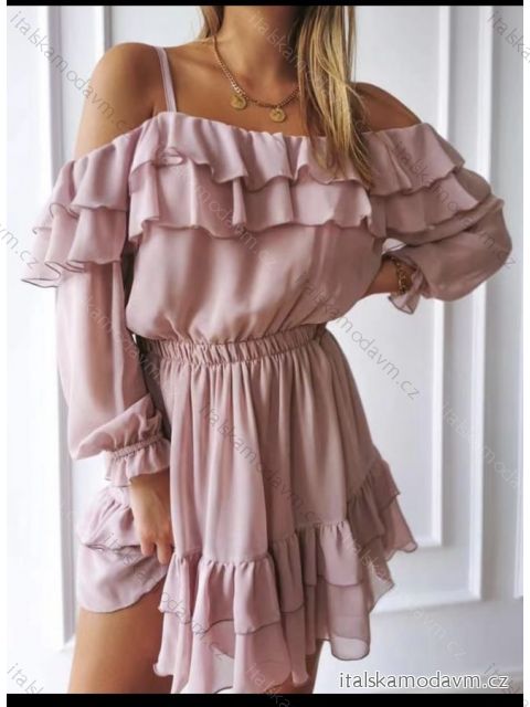Šaty letné carmen dlhý rukáv dámske (S / M ONE SIZE) TALIANSKÁ MÓDA IMWD216020/DR svetlo ružová S / M