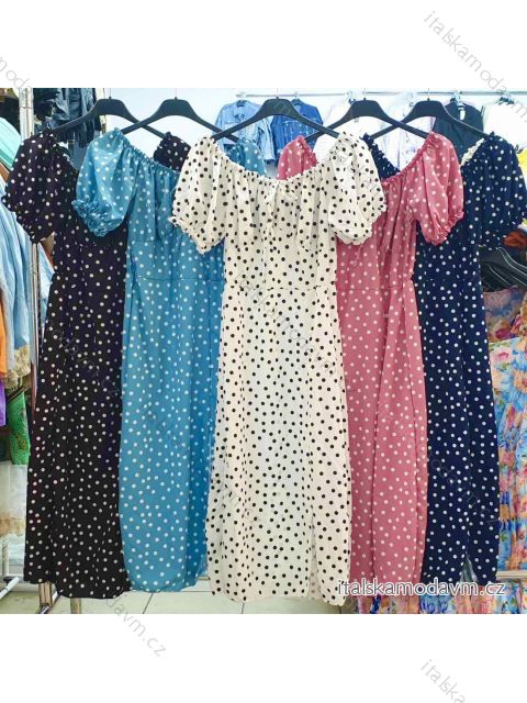 Šaty letné dlhé carmen dámske bodka (S / M ONE SIZE) TALIANSKÁ MÓDA IMWA215032 ružová S / M