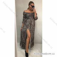 Šaty dlouhé letní žabičkované carmen přes ramena dámské leopard (S/M ONE SIZE) ITALSKÁ MÓDA IMWA216172-1/DR