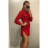 Šaty elegantní košilové dlouhý rukáv dámské (S/M ONE SIZE) ITALSKÁ MÓDA IMWK21398/DR červená