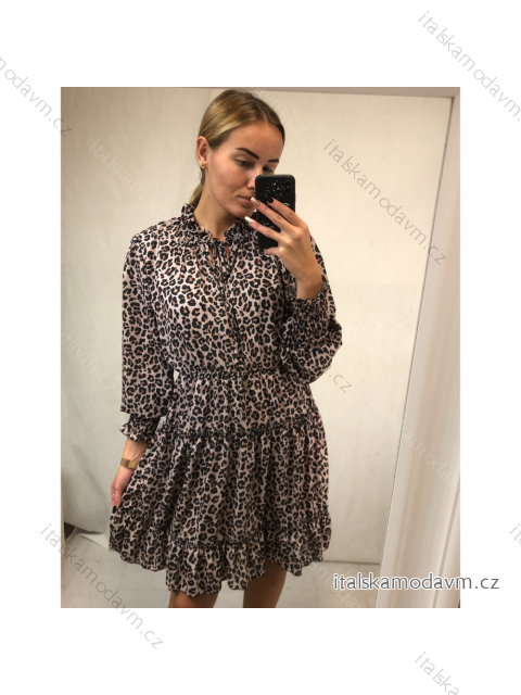 Šaty elegantní dlouhý rukáv dámské leopard(S/M ONE SIZE) ITALSKÁ MÓDA IMWK21300/DR S/M hnědá