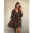 Šaty elegantní leopard dlouhý rukáv dámské Adél (S/M ONE SIZE) ITALSKÁ MÓDA IMWY216554/DR S/M tmavě hnědá