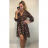 Šaty elegantní leopard dlouhý rukáv dámské Adél (S/M ONE SIZE) ITALSKÁ MÓDA IMWY216554/DR S/M tmavě hnědá