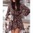 Šaty elegantní leopard dlouhý rukáv dámské Adél (S/M ONE SIZE) ITALSKÁ MÓDA IMWY216554/DR S/M tmavě hnědá