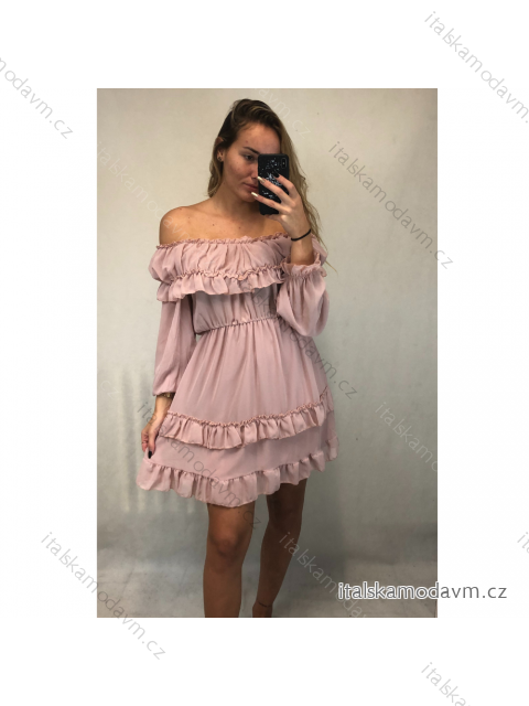 Šaty šifonové letní carmen na ramínka dámské (S/M ONE SIZE) ITALSKÁ MÓDA IMWY21736/DR S/M světle růžová