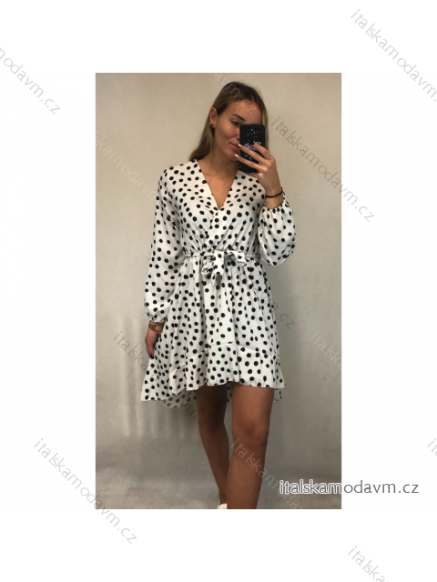 Šaty dlhý rukáv dámske bodka (S / M ONE SIZE) TALIANSKÁ MÓDA IMWE216774/DR