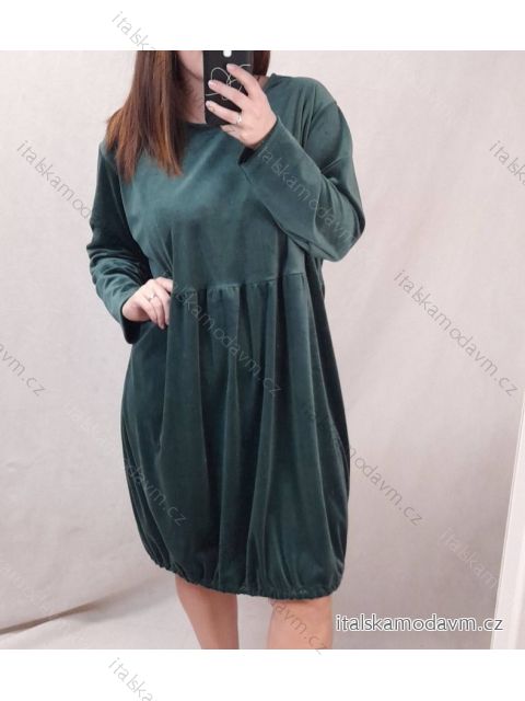 Šaty sametové dlouhý rukáv dámské nadrozměr (4XL/5XL ONE SIZE) ITALSKÁ MÓDA IMWQ21187/DR 5XL zelená