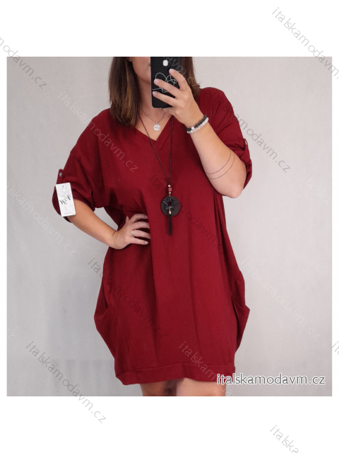 Šaty dlhý rukáv s príveskom dámske nadrozměr (2XL / 3XL ONE SIZE) TALIANSKÁ MÓDA IMWQ2190862 / DR