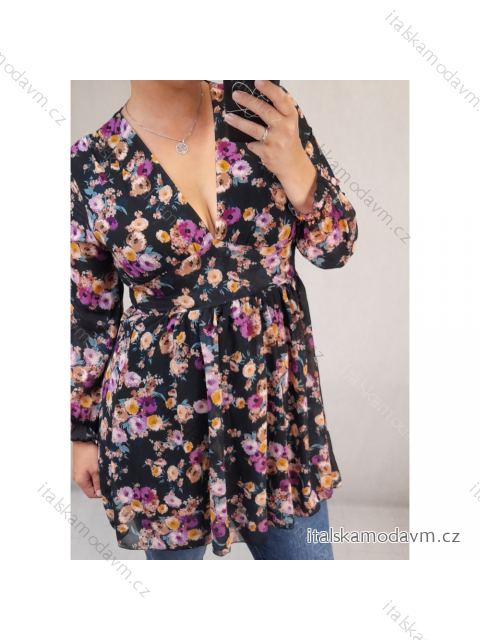 Šaty elegantní dlouhý rukáv dámské (S/M ONE SIZE) ITALSKÁ MÓDA IMWA21539/DR Černá S/M