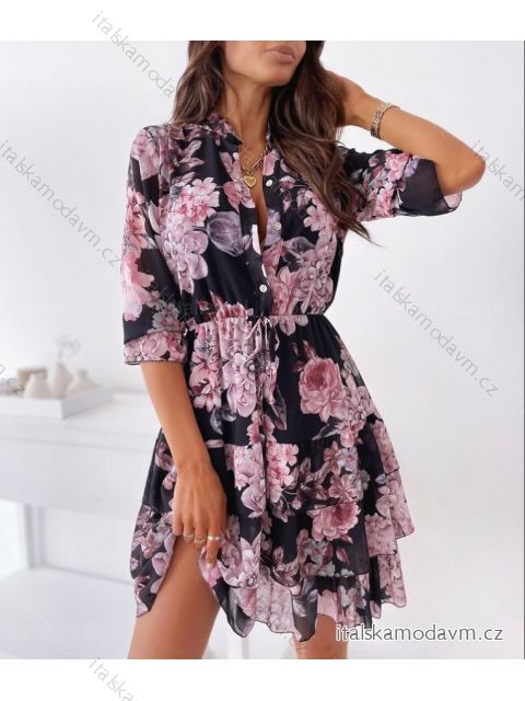 Šaty košilové 3/4 rukáv dámské (S/M ONE SIZE) ITALSKá MóDA IMWD212957 bílo fialová