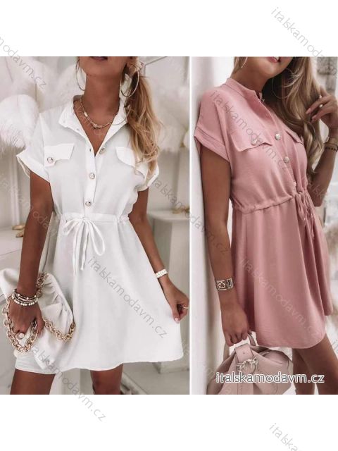 Šaty elegantní košilové krátký rukáv dámské (S/M ONE SIZE) ITALSKÁ MÓDA IMWK21B21062K,B/DR