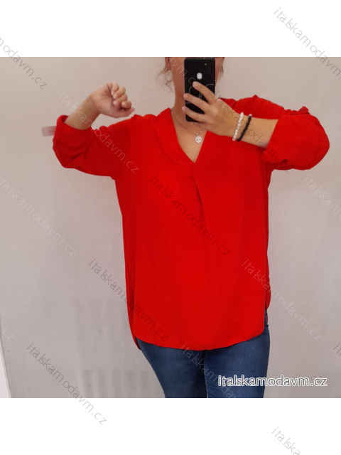Šaty košilové s páskem dlouhý rukáv dámské (2XL/3XL ONE SIZE) ITALSKÁ MÓDA IM321525/DR 2XL/3XL Červené