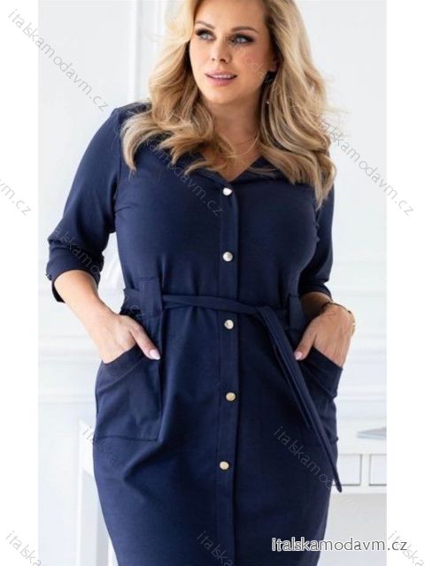 Šaty košilové dlouhý rukáv dámské nadrozměr (44-46-48-50) POLSKÁ MÓDA PMLM21013/DR 44 modrá