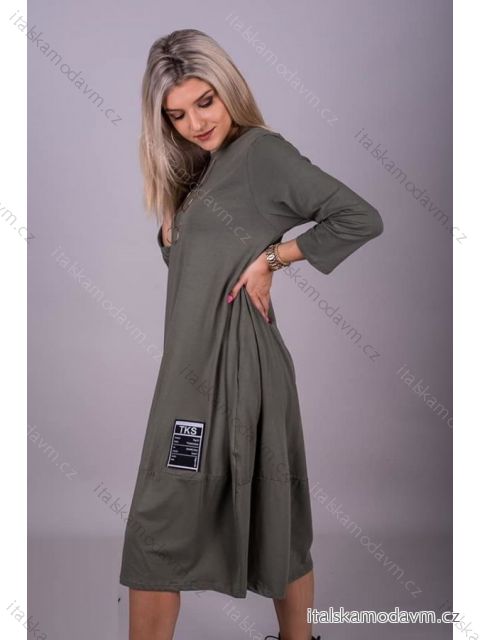 Šaty dlouhý rukáv dámské nadrozměr (XL/2XL ONE SIZE) TURECKÁ MÓDA IMLI21017/DR XL/2XL/3XL Khaki