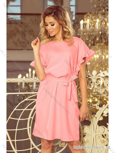 229-1 ROSE šaty s volány na rukávech - pastelově růžové
