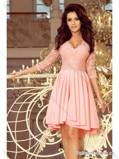 210-7 NICOLLE - šaty s delším hřbetem s krajkovým výstřihem - pastelově růžové
